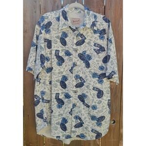 Woolrich Men's Short Sleeve Fishing Theme Button-Up Shirt Size L